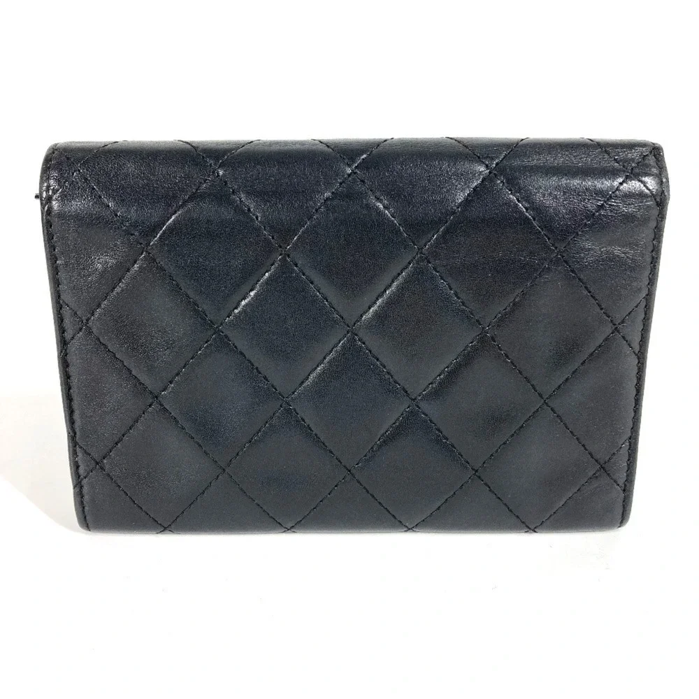 CHANEL Authentic Black Leather Logo Wallet